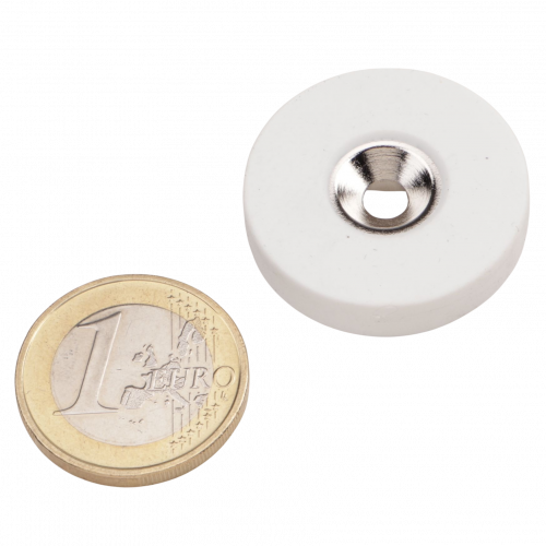 Anello magnetico Ø 28,5 mm con svasatura gommata bianca - aderenza 5,9 kg