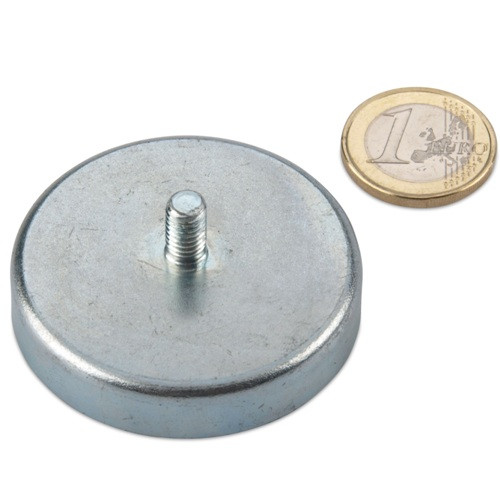 Magnete con base in ferrite Ø 50,0 x 10,0 mm, filettatura M6x12, aderenza 22 kg