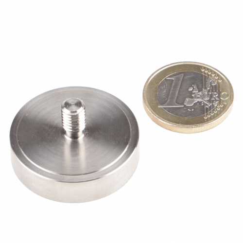 SmCo magnete cilindrico con base Ø 32,0 x 8,0 mm filettatura M6 custodia in acciaio inox, 7,7 kg