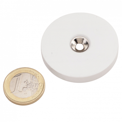 Anello magnetico Ø 43,5 mm con svasatura gommata bianca - aderenza 10,2 kg