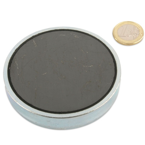 Magnete con base in ferrite Ø 80,0 x 18,0 mm, zinco - aderenza 60 kg